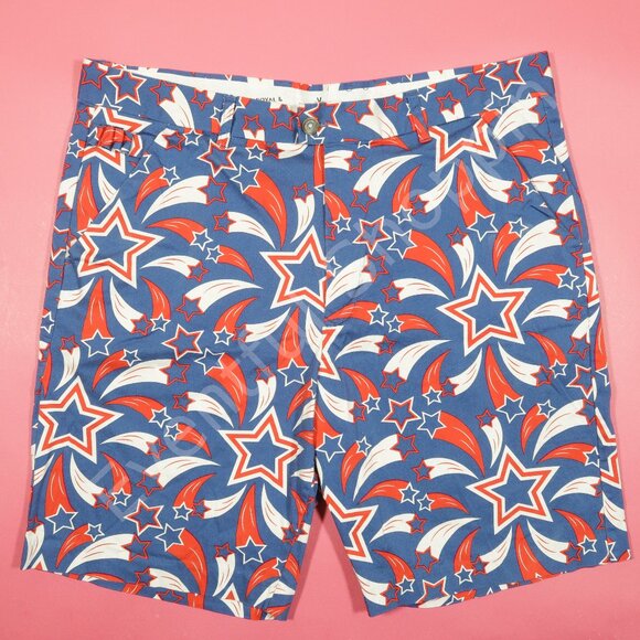 Royal & Awesome Golf Shorts Mens 40 Blue White Red USA Shooting Stars - Picture 2 of 7